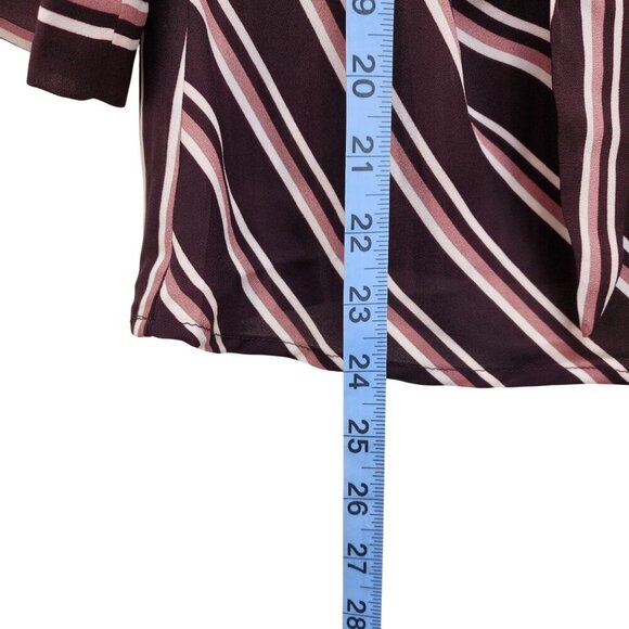Haute Monde Womens Striped Burgundy Pink Tie Front Blouse Top 3/4 Sleeves Size M - Picture 8 of 10